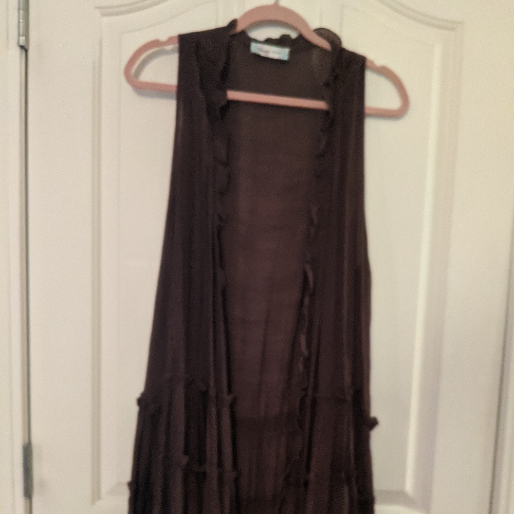 Brown long lace trim vest